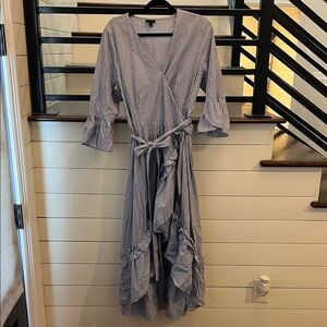 Who What Wear Blue and White Striped Long Sleeve Dress